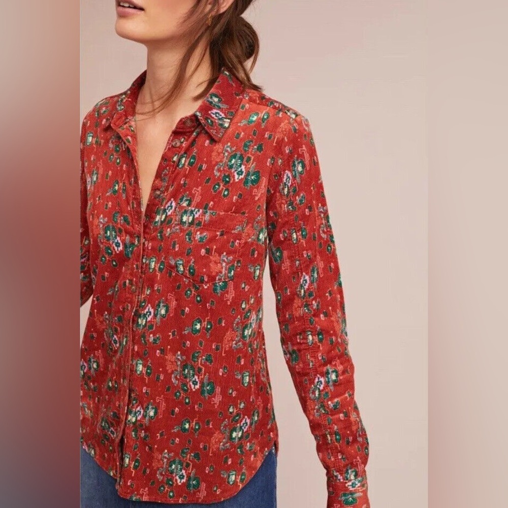 Anthropologie Corduroy Patterned Button Down Top